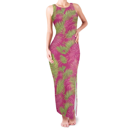 Round neck double slit sundress white