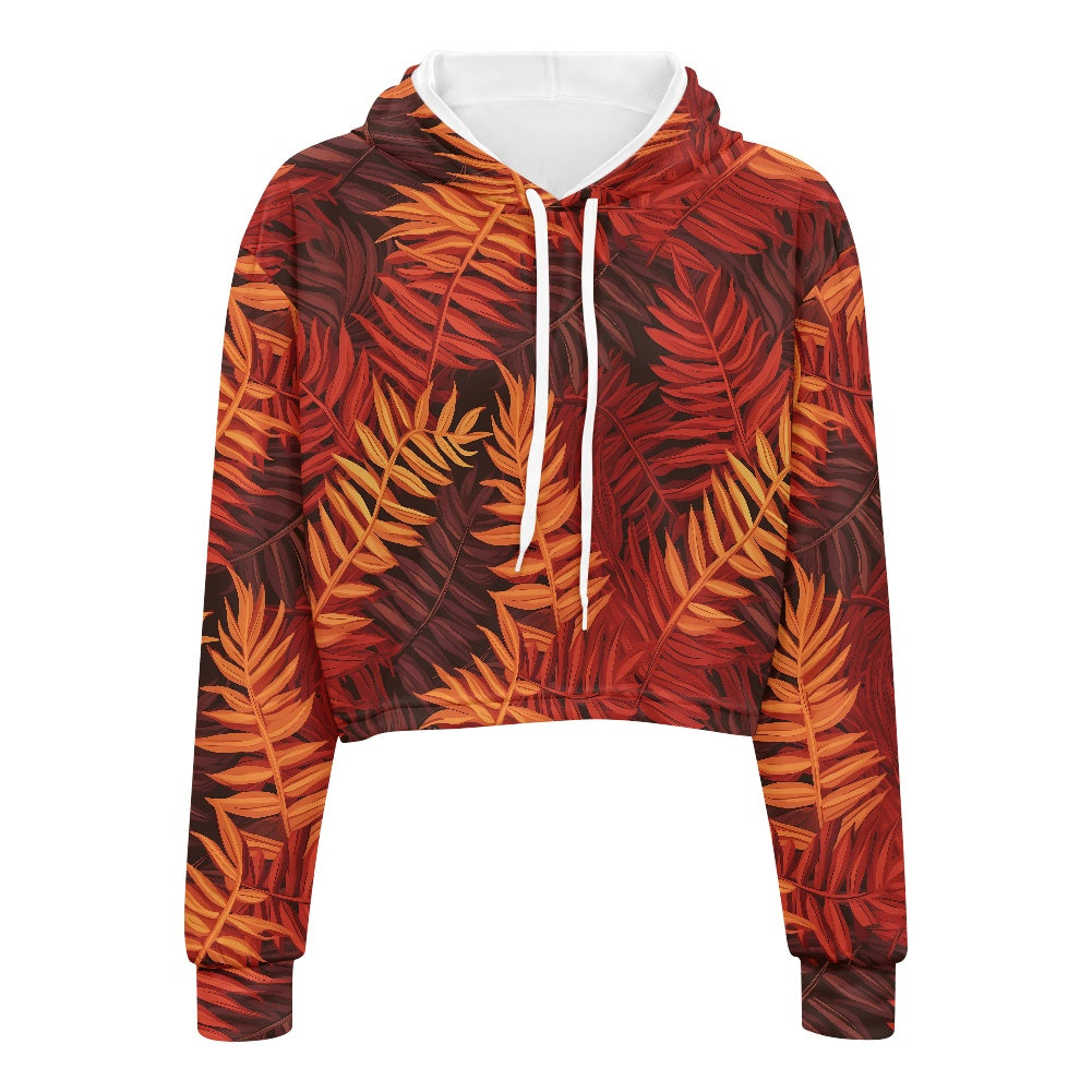 Women's midriff-baring sweatshirt Orange and Red Tropical white