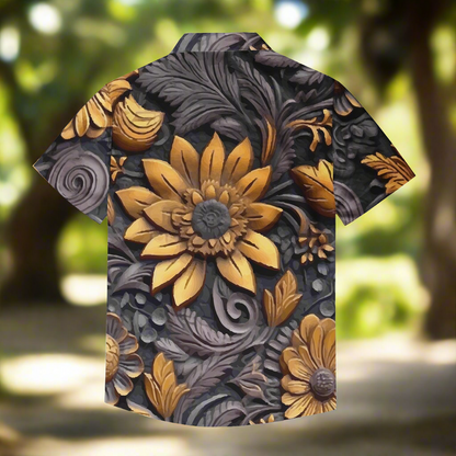 Gold Flowers Woodcut Men's Casual Shirt