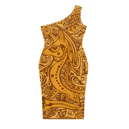 Discover Elegance: Luxtrini's One-Shoulder Slim Dress - Gold Ethnic