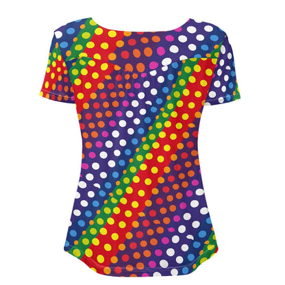 LGBTQ-Friendly Rainbow Polka Dot Casual Round Neck Short Sleeve T-shirt by Luxtrini