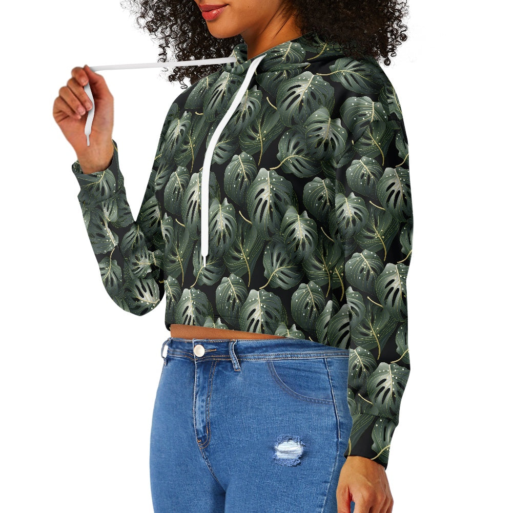 Women's midriff-baring sweatshirt - Green Tropical
