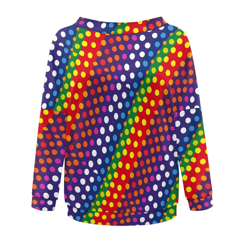 LGBTQ-Friendly Rainbow Polka Dot Trendy Off-The-Shoulder Oversized Top with Long Sleeves for Women by Luxtrini