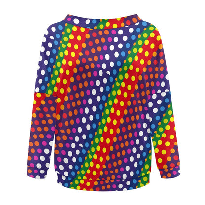 LGBTQ-Friendly Rainbow Polka Dot Trendy Off-The-Shoulder Oversized Top with Long Sleeves for Women by Luxtrini