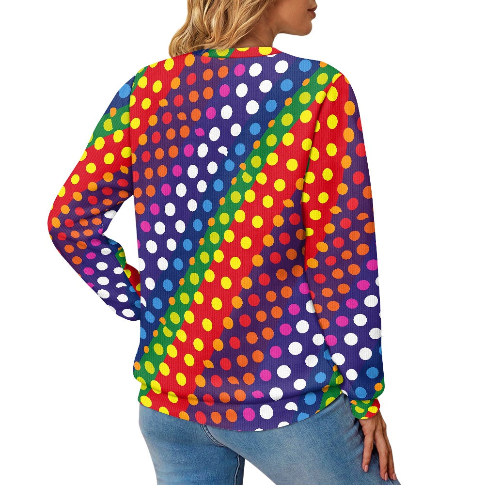 Polka Dot Rainbow Stripes Knitted pullover (All Over Printed)