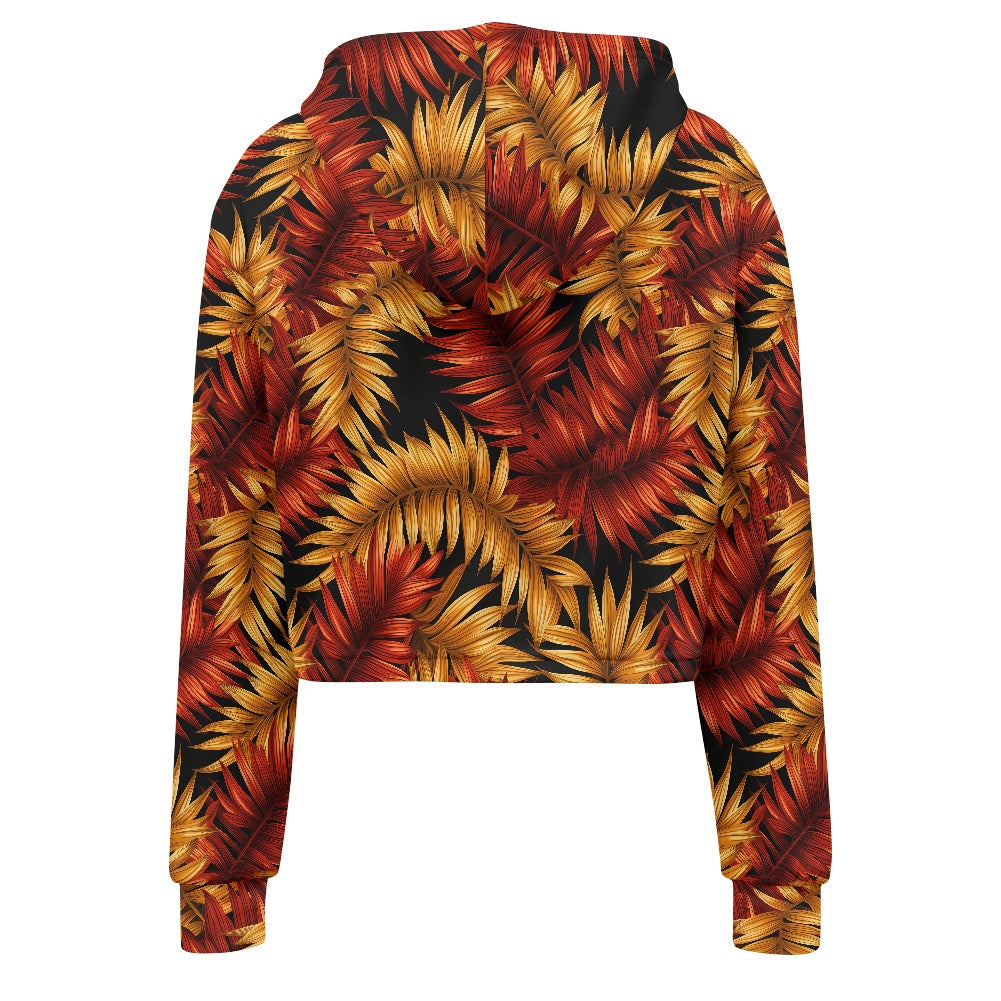 Women's midriff-baring sweatshirt - Red & Gold Tropical