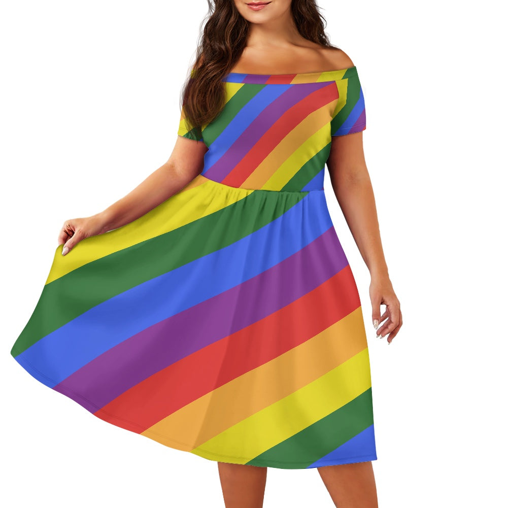 Rainbow Off shoulder short sleeved dress