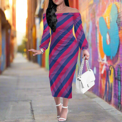 Bisexual Pride Women Long Sleeve Off-shoulder Dress