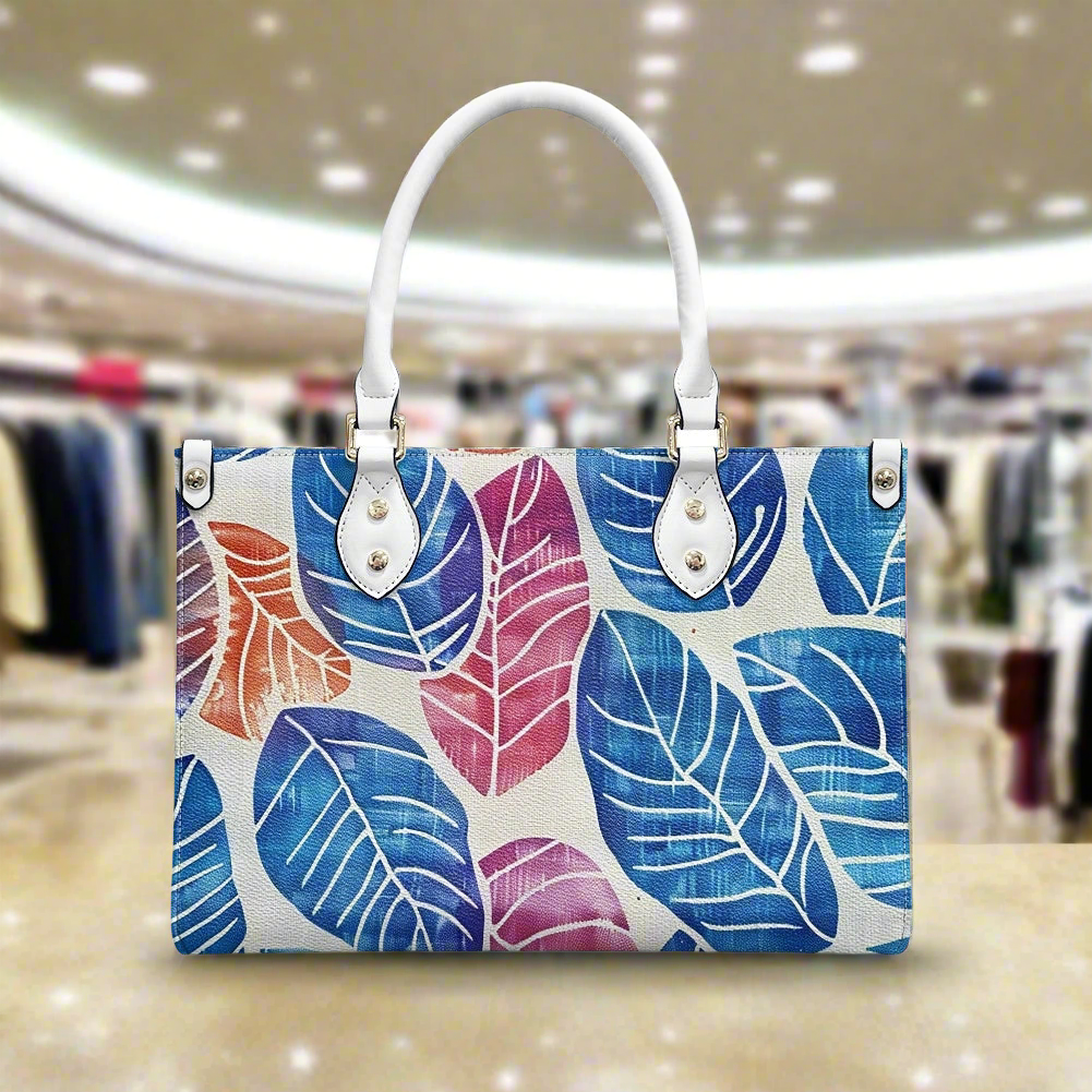 Tropical Breeze: Hand-Painted Leaf Print,  Women's PU leather twill handbag