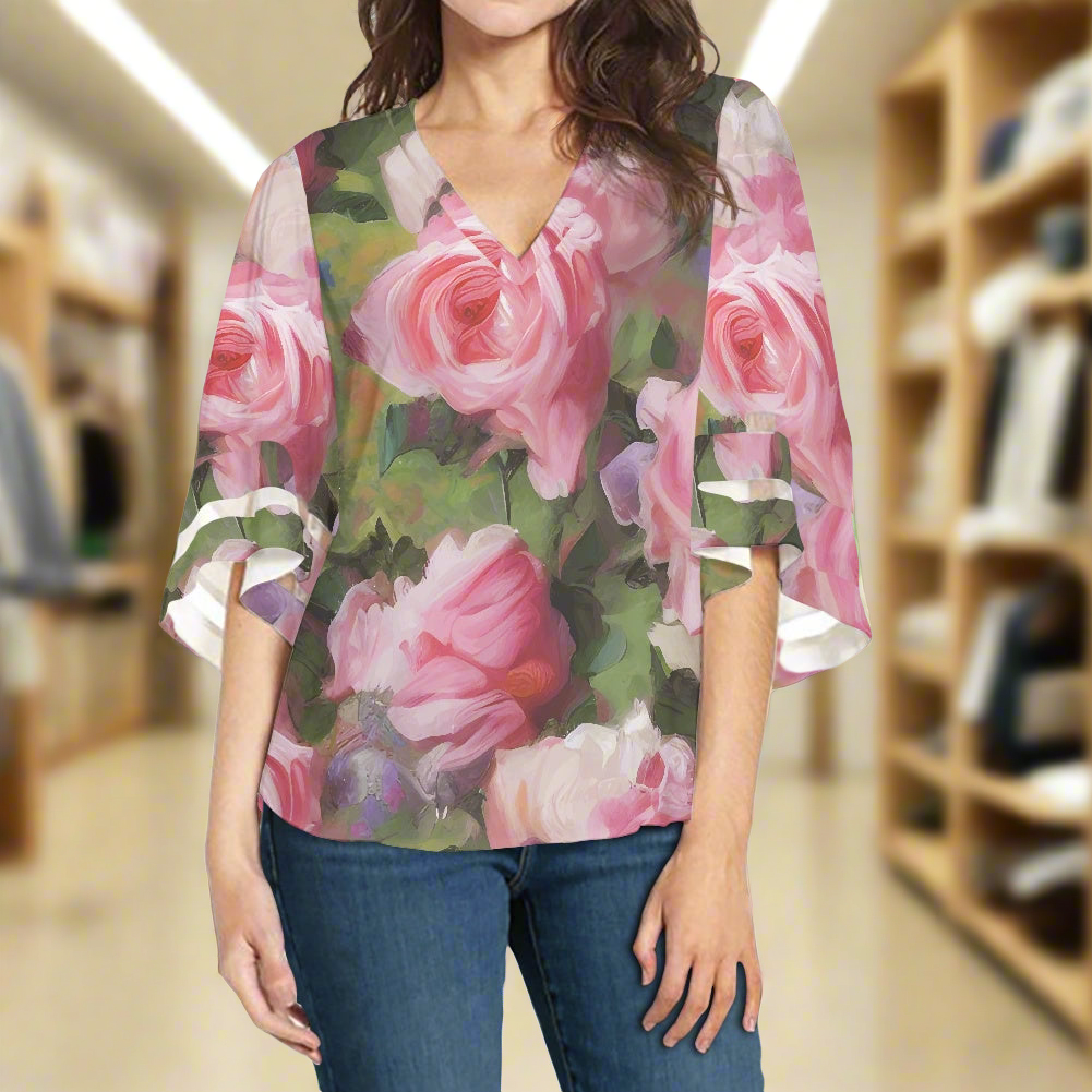 Roses Women Puff Sleeve Blouse