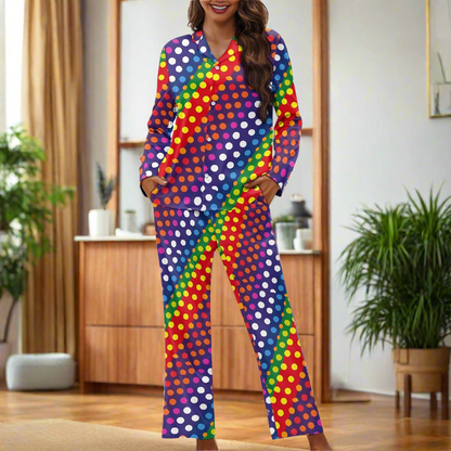 Rainbow Polka Dot Pajama Set (Buttons)