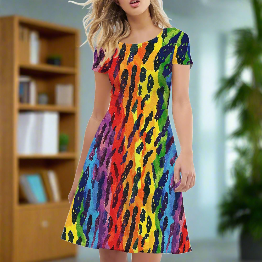 Women Scoop Neck Short Sleeve Ruffle Dress