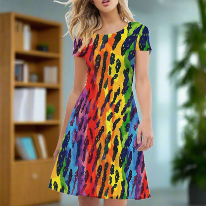 Women Scoop Neck Short Sleeve Ruffle Dress