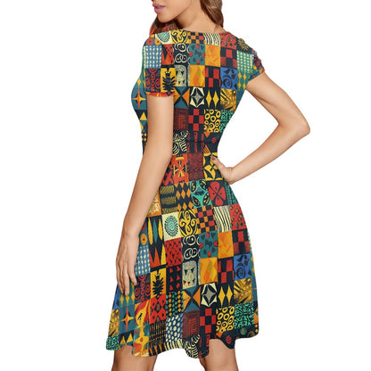 Women Scoop Neck Short Sleeve Ruffle Dress