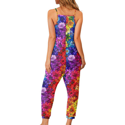 Rainbow Floral Rompers - Exclusive One-of-a-Kind Luxury Romper - Limited Edition, Ethically Made, and Stylishly Comfortable