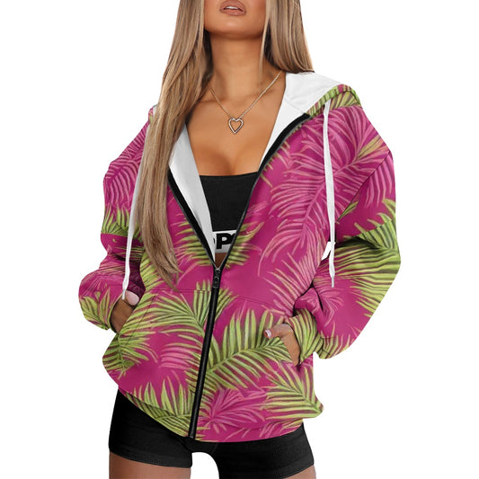Ladies loose zipper sweatshirt white