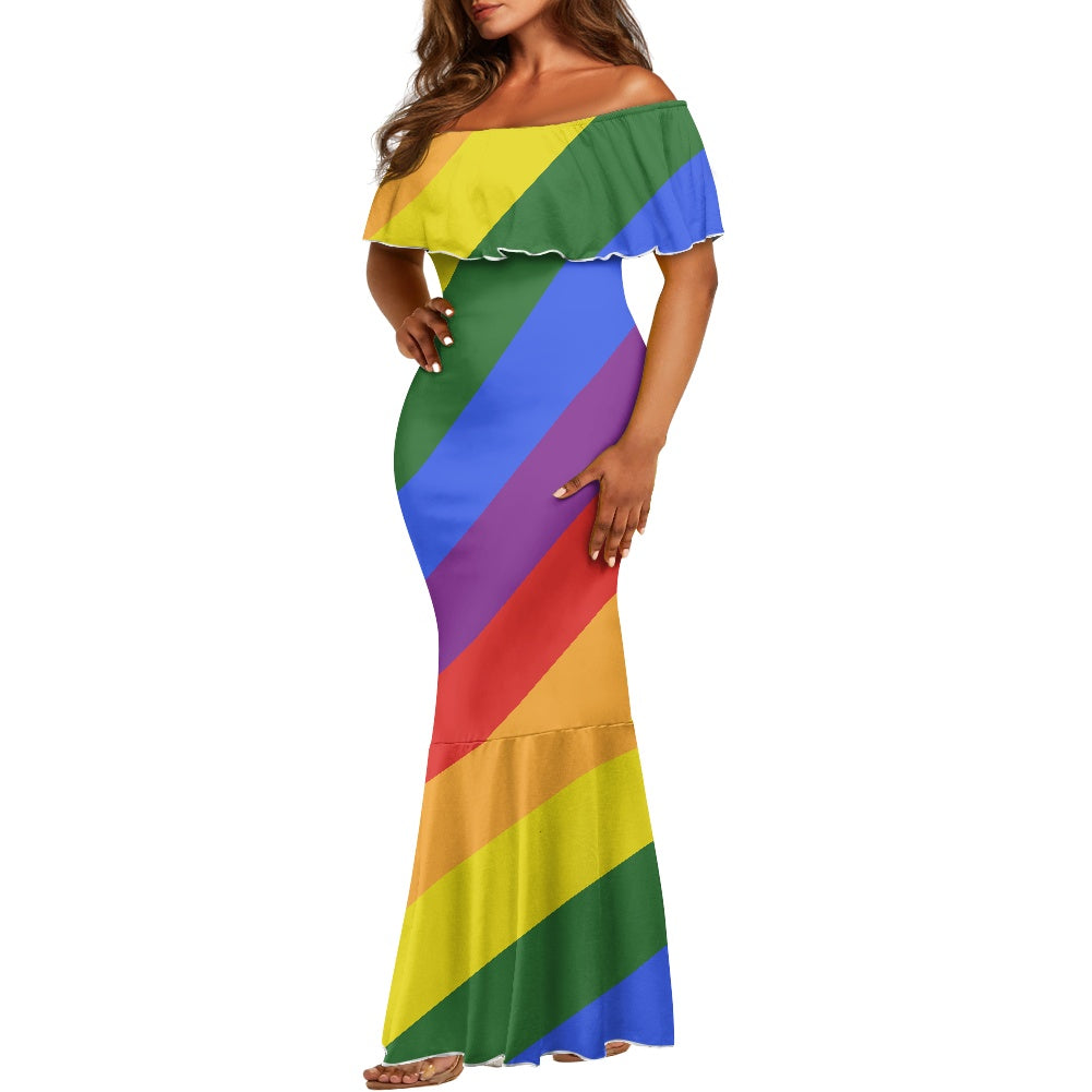 Rainbow Off shoulder fishtail dress