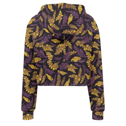Women's midriff-baring sweatshirt - Purple & Gold Tropical