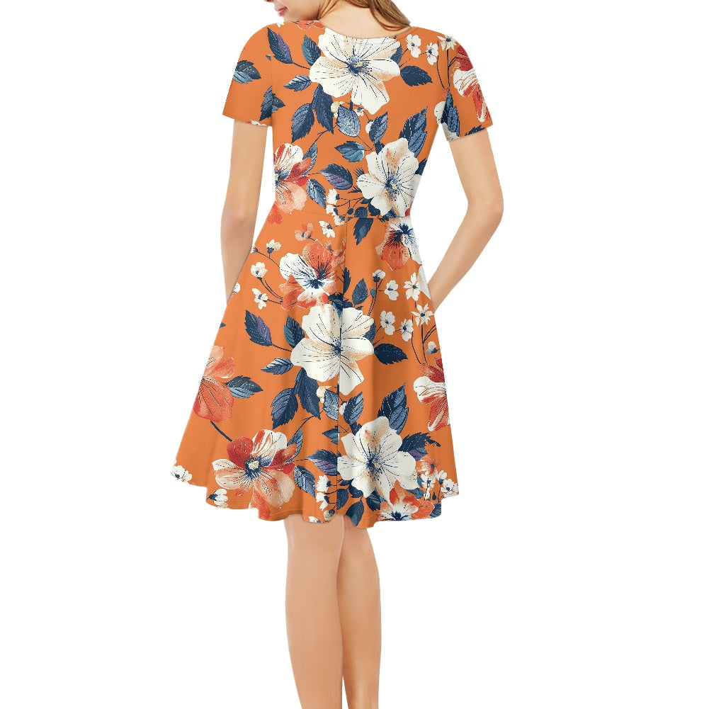 Women V-Neck Short Sleeve Ruffle Dress