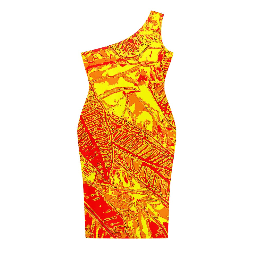 Discover Elegance: Luxtrini's One-Shoulder Slim Dress - Orange Croton Vibrant