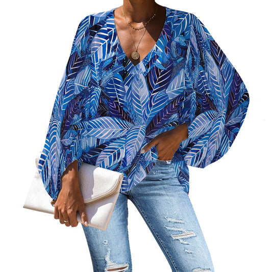 V-Neck Chiffon Puff Sleeve Blouse by Luxtrini 4XL