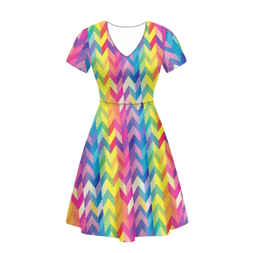 Women V-Neck Short Sleeve Ruffle Dress white