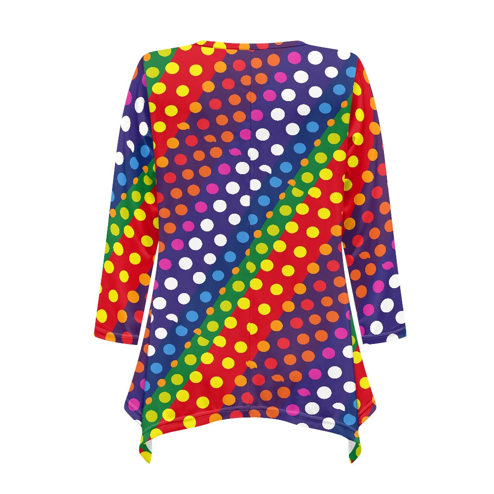 Rainbow Polka Dot Irregular V-neck top and skirt