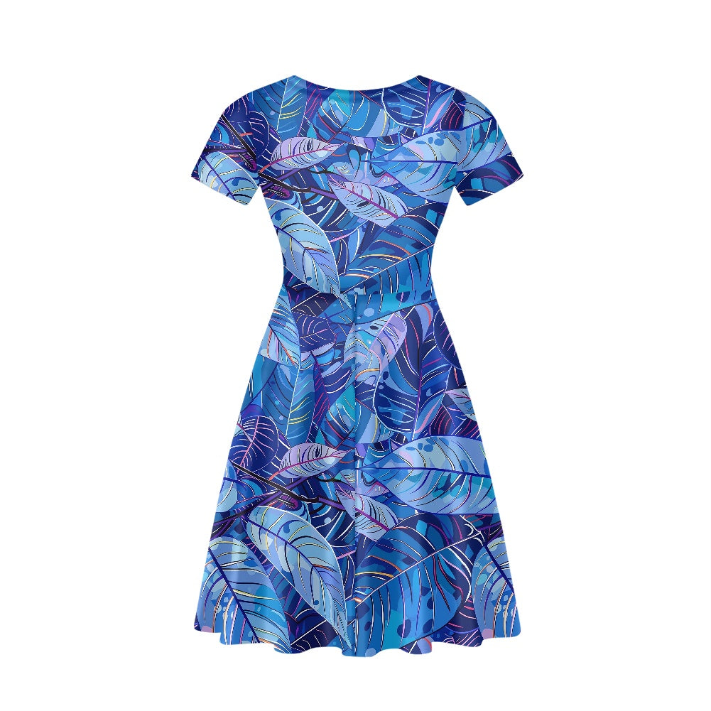 Women V-Neck Short Sleeve Ruffle Dress