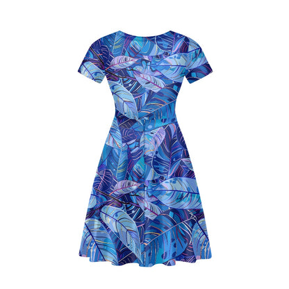 Women V-Neck Short Sleeve Ruffle Dress