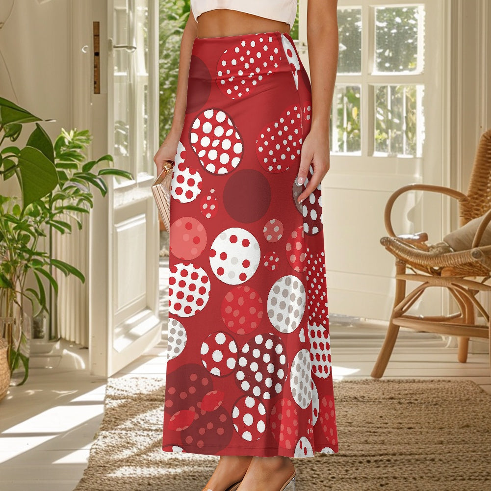 Red Polka Dot High Waist Long Skirt for Women