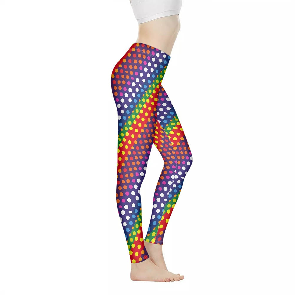 LGBTQ-Friendly Rainbow Polka Dot Long Yoga Pants by Luxtrini