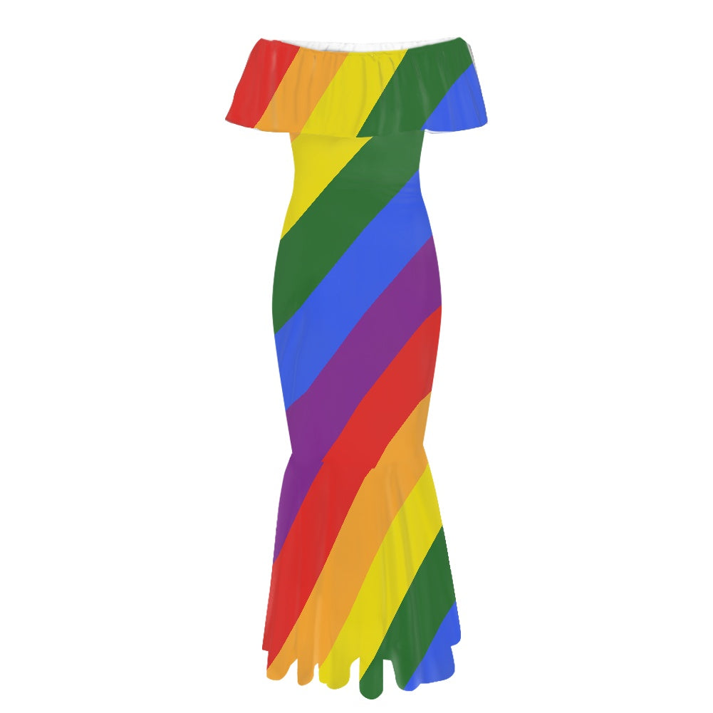 Rainbow Off shoulder fishtail dress