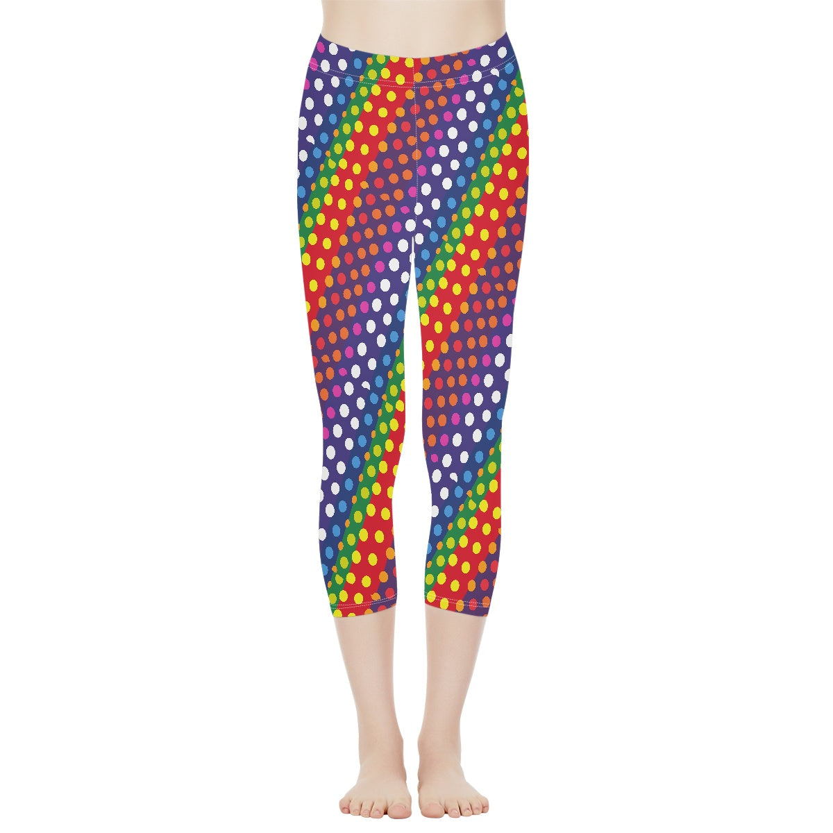 LGBTQ-Friendly Rainbow Polka Dot All-Over Print Women's Yoga Pants by Luxtrini white
