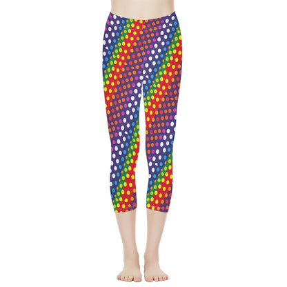 LGBTQ-Friendly Rainbow Polka Dot All-Over Print Women's Yoga Pants by Luxtrini white