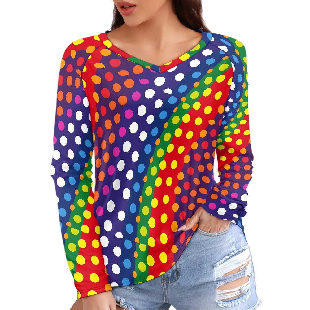 LGBTQ-Friendly Rainbow Polka Dot 
Long Sleeve Loose T-Shirt by Luxtrini