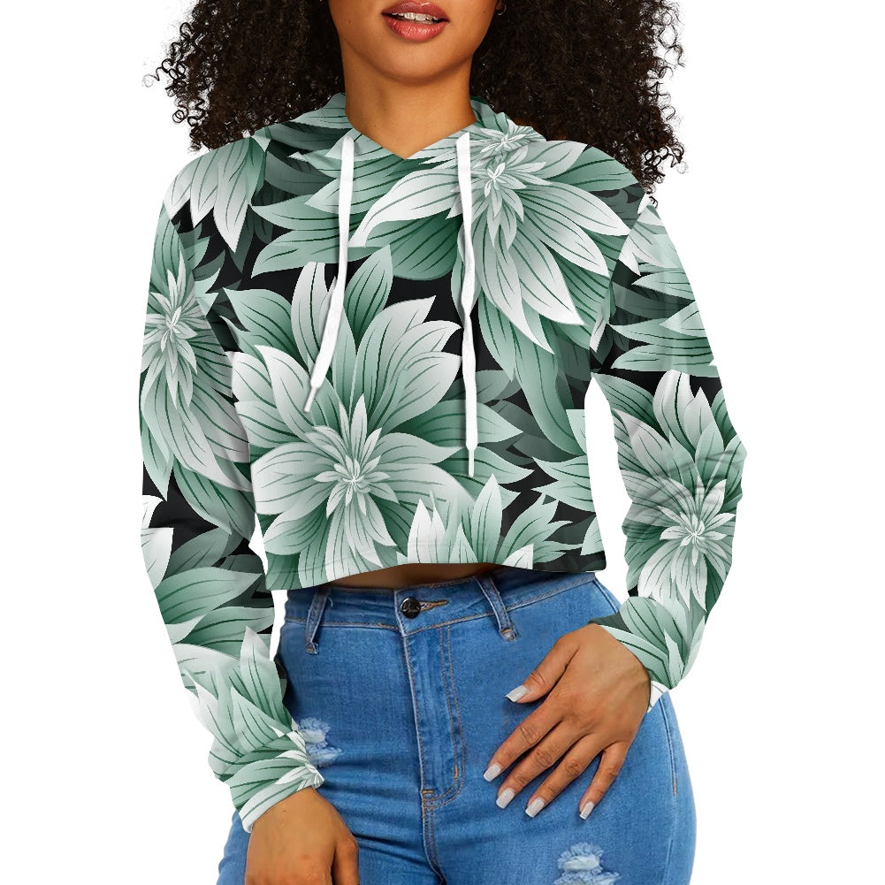 Women's midriff-baring sweatshirt - Green Tropical