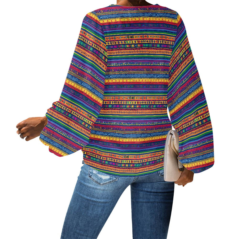 V-Neck Chiffon Puff Sleeve Blouse by Luxtrini