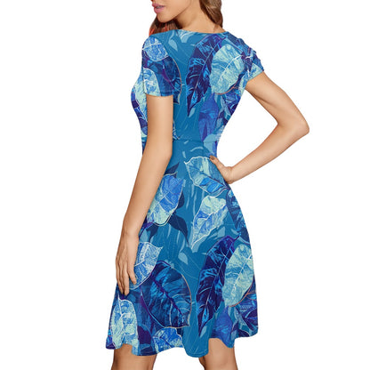 Luxtrini Womens Scoop Neck Short Sleeve Ruffle Dress with Nature-Inspired Ethnic Patterns - Custom Handmade, Versatile for All Occasions
