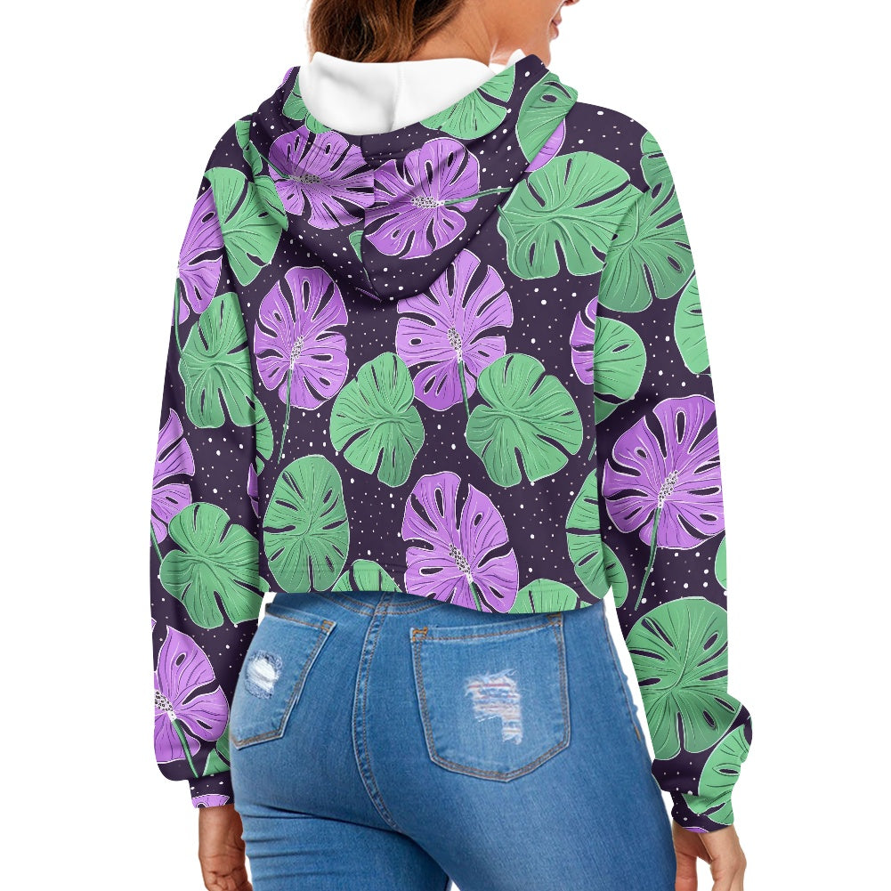 Women's midriff-baring sweatshirt - Monstera