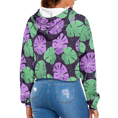 Women's midriff-baring sweatshirt - Monstera