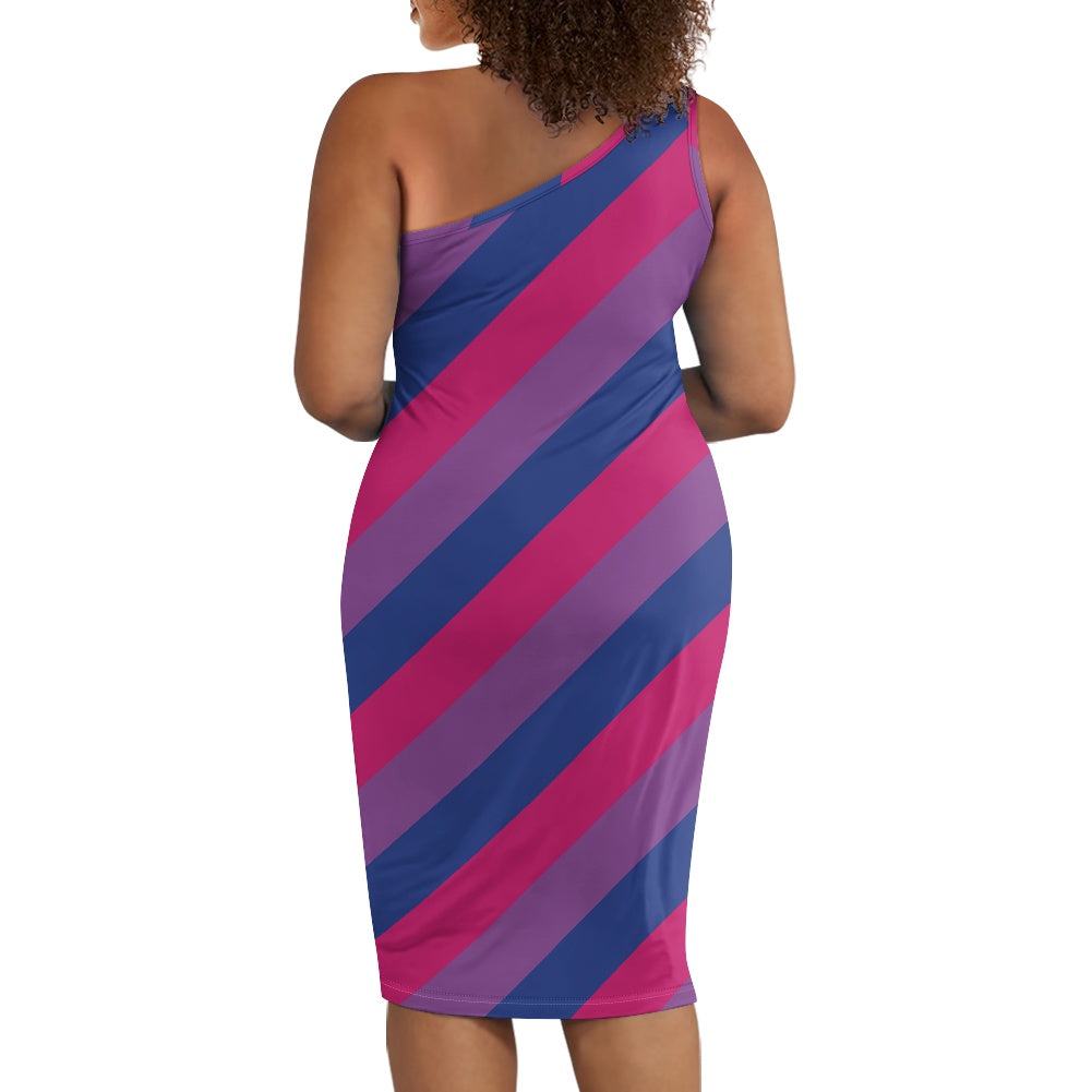 Discover Elegance: Luxtrini's One-Shoulder Slim Dress - Purple Stripes