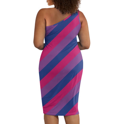 Discover Elegance: Luxtrini's One-Shoulder Slim Dress - Purple Stripes