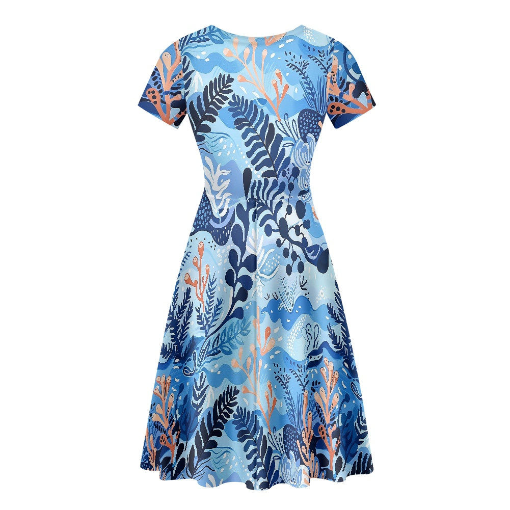 Women Scoop Neck Short Sleeve Ruffle Dress