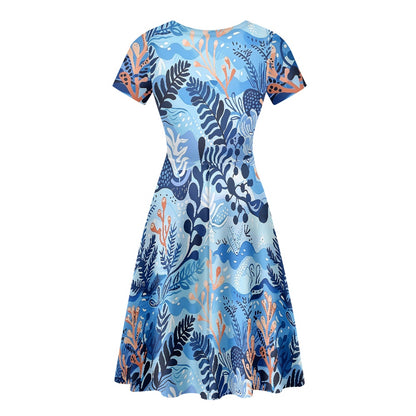 Women Scoop Neck Short Sleeve Ruffle Dress