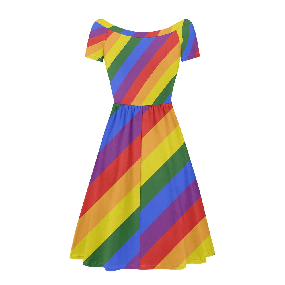 Rainbow Off shoulder short sleeved dress
