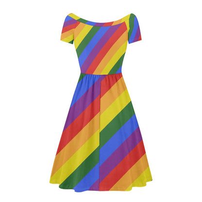 Rainbow Off shoulder short sleeved dress