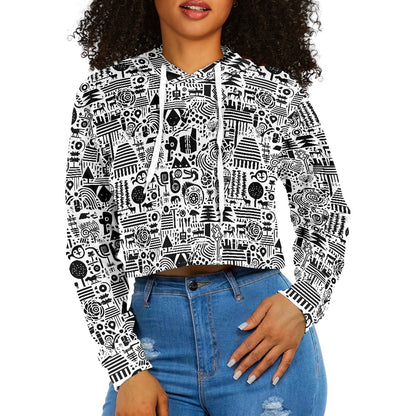 Women's midriff-baring sweatshirt - Ethnic B&W