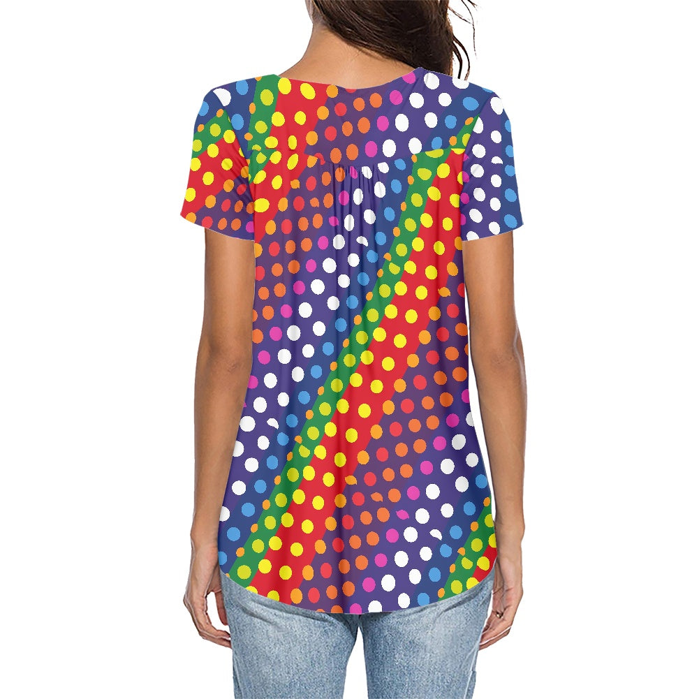 LGBTQ-Friendly Rainbow Polka Dot Casual Round Neck Short Sleeve T-shirt by Luxtrini