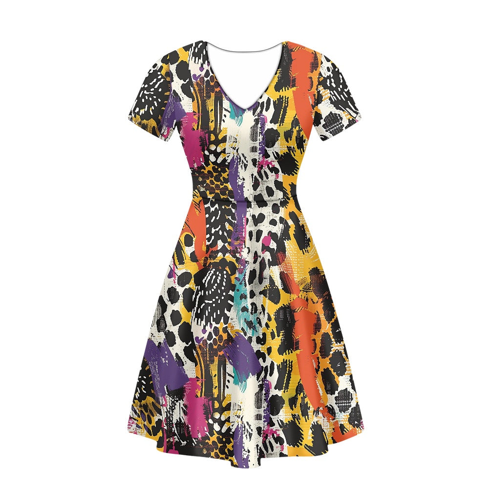 Women V-Neck Short Sleeve Ruffle Dress white