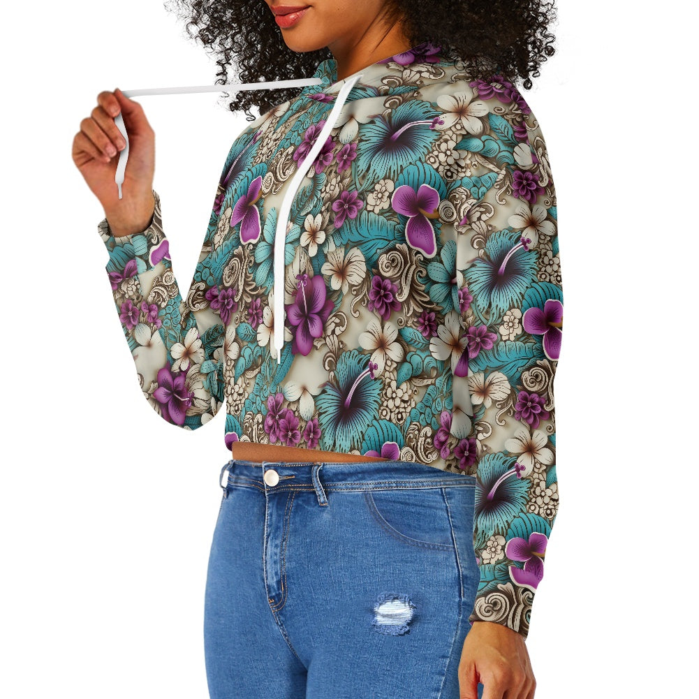 Women's midriff-baring sweatshirt - Floral